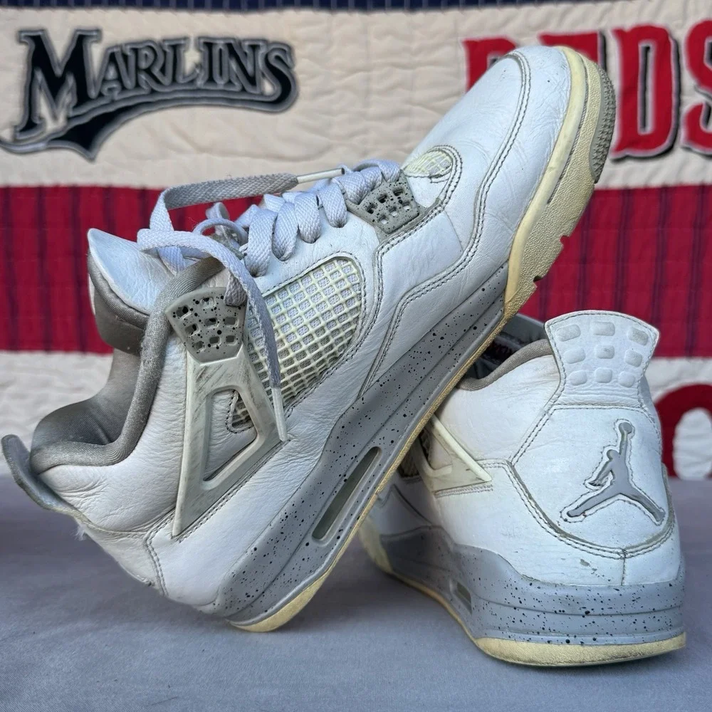 Size 9.5 - Jordan‎ 4 Retro Mid White Oreo Grey White Leather (CT8527-100)